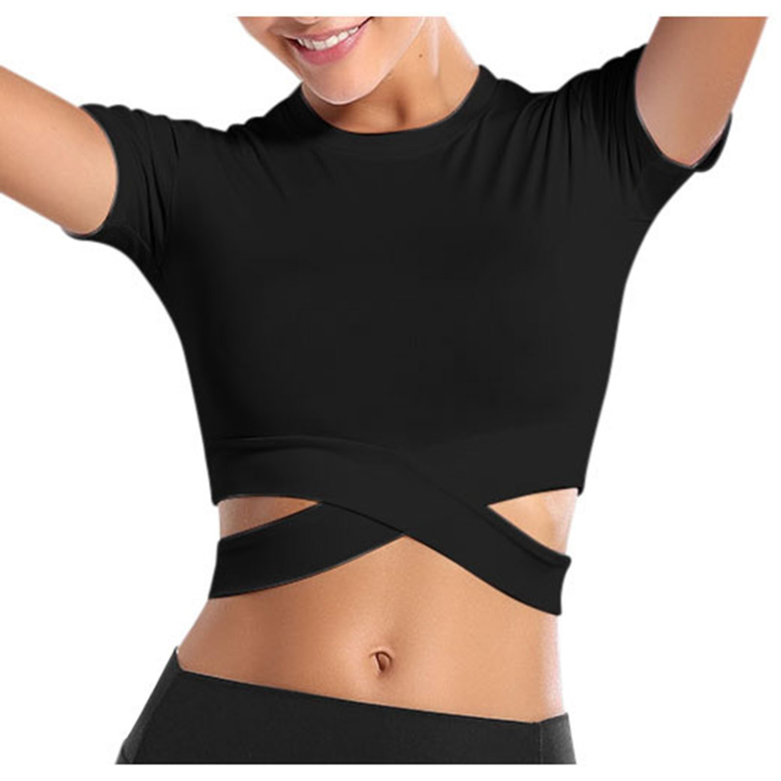 thumbnail image 5 of Blusas de manga corta holgadas para yoga, blusas informales transpirables con cuello redondo, 5 of 8